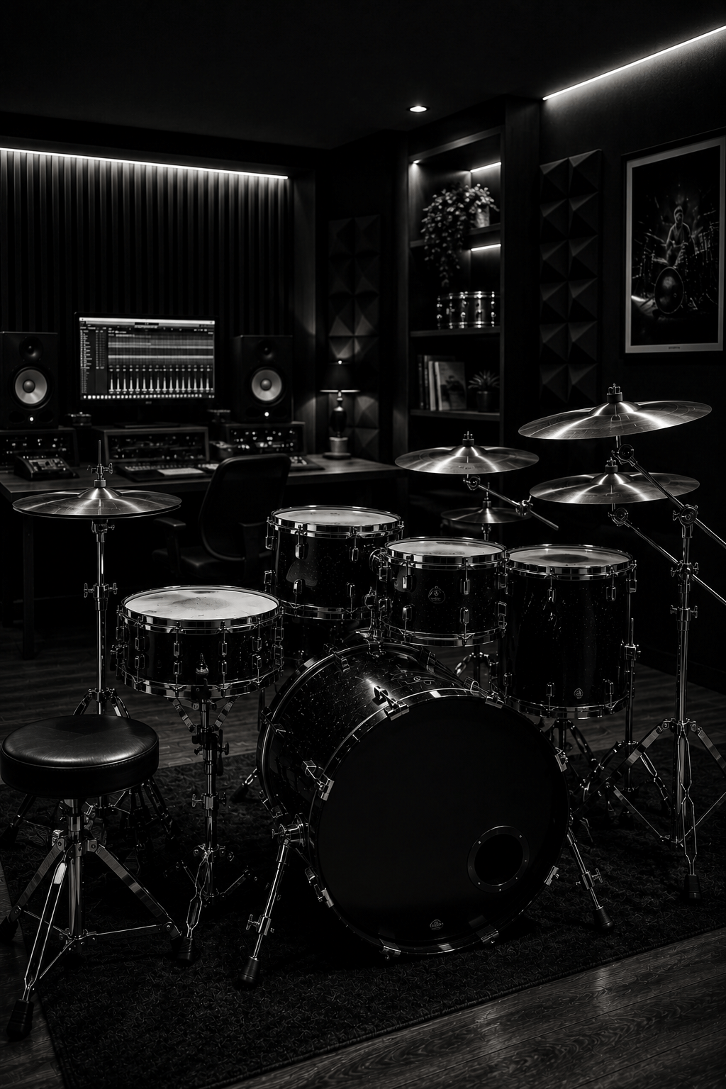 drumset sehr schön im studio aufgebaut