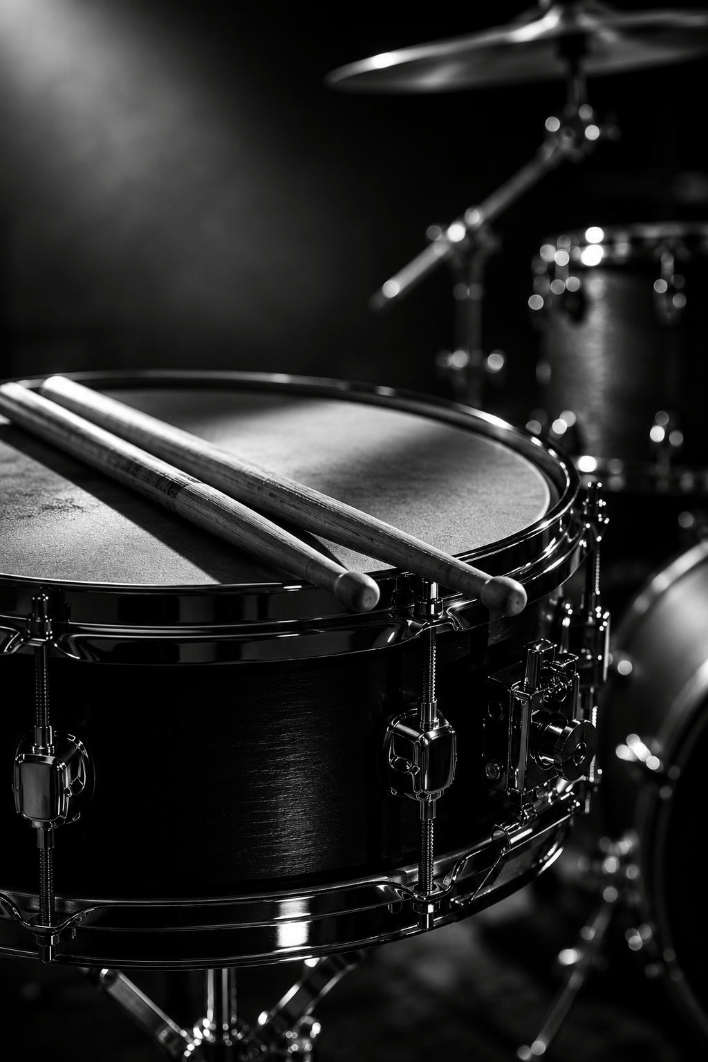 snare drum darauf liegen zwei drumsticks